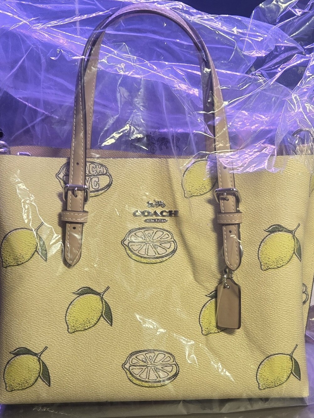 COACH Leather Mollie Tote Bag 25 with Lemon Print